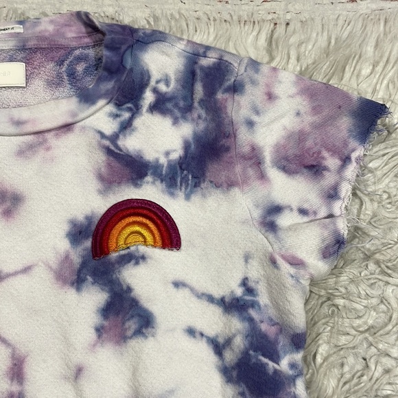 Mother The Fray Cap Sleeve Blueberry Tie Dye Sweat Rainbow Pullover Top - Picture 8 of 14